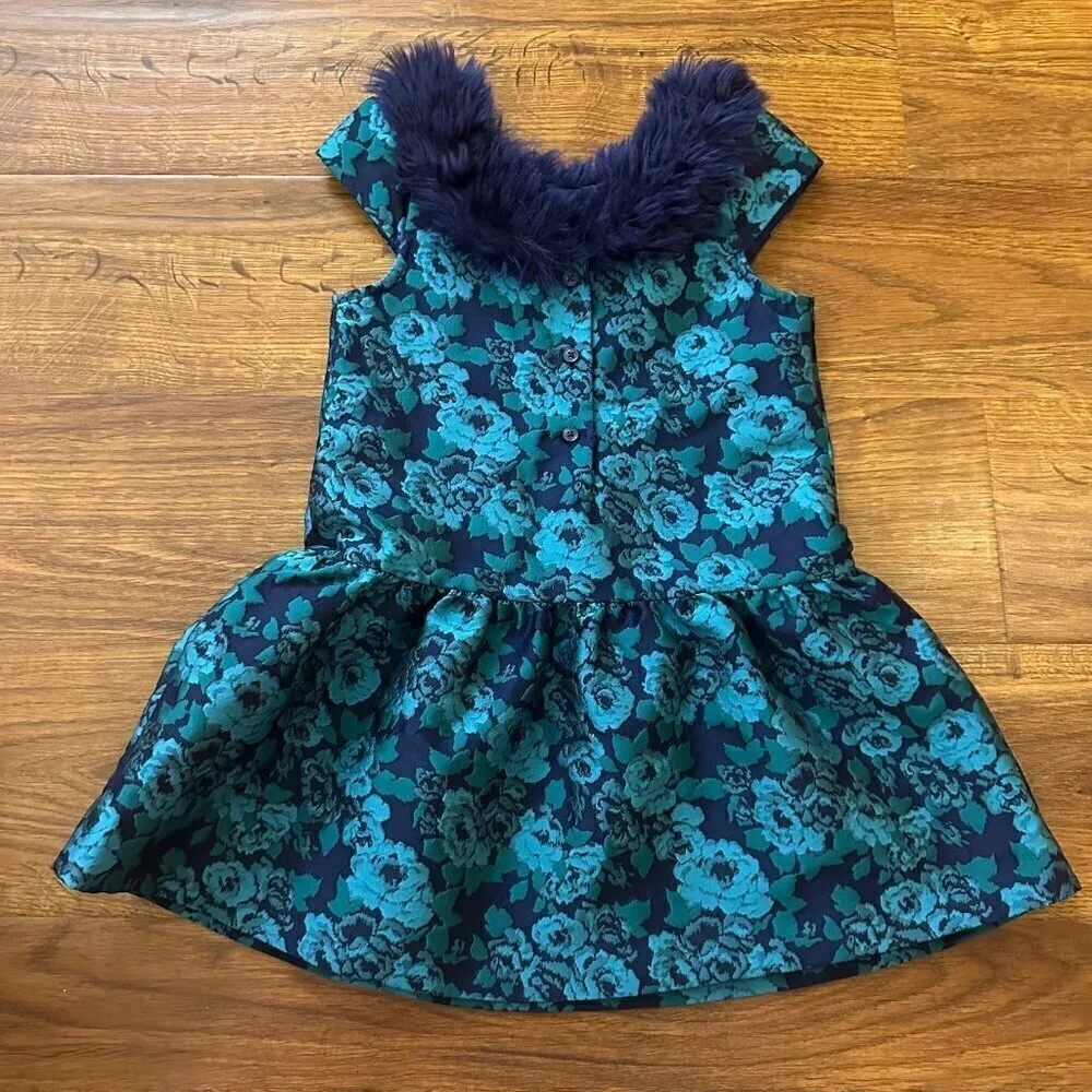 Janie and Jack holiday jacquard dress with fur collar